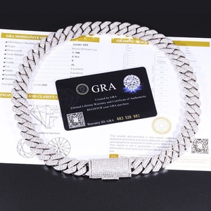 สร้อยคอแบบโซ่แข็งสำหรับผู้ชาย สไตล์ฮิปฮอป แร็ปเปอร์  เครื่องประดับเงินแท้ กว้าง 16 มม. ประดับเพชร GRA และมอยส์ซาไนต์ แบบคิวบัน - Product Image 2