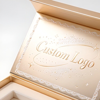 Boîte cadeau magnétique à rabat avec logo personnalisé, impression sur le couvercle intérieur et motif de bordure en dentelle blanche pour l'emballage de cadeaux d'entreprise