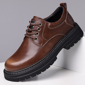 Men's Cowhide <b>Leather</b> Shoes Brown Lace-Up Chunky Sole Casual <b>Work</b> <b>Boots</b> 5081 - Product Image 1