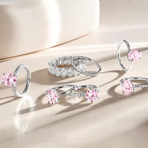 最精粉色系列精品时尚珠宝戒指实心925纯银5A 8A立方氧化锆新娘日用百货女戒指