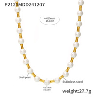 Collier ras du cou en acier inoxydable plaqué or 18 carats avec perles de coquillage œil de tigre naturel, agate et fermoir OT en bambou tendance