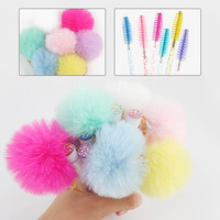 Brosses réutilisables pour le nettoyage des cils, applicateurs de mascara en tube, porte-clés en fausse fourrure, accessoires pour cils, brosse éventail pour ongles