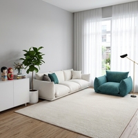 Ensemble de meubles de salon d'hôtel de luxe, canapé en tissu blanc moderne et fauteuil bleu sarcelle pour la décoration de la zone de réception de la suite