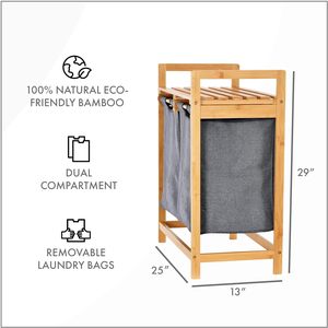 Trieur de panier en bambou à deux compartiments étanche pour le linge foncé et <span class=keywords><strong>blanc</strong></span> pour les salles de bain et les buanderies - Product Image 6