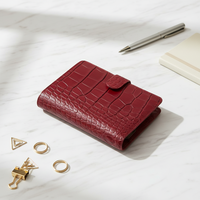 Protège-cahier A5 en similicuir rouge effet croco, rechargeable, avec 6 anneaux, pour agenda budgétaire, format poche personnalisé A6, couverture de journal de voyage avec poches