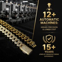 Collier chaîne cubaine Iced Out en laiton plaqué or 14K avec zircon 5A, bijoux hip-hop, logo personnalisé, longueur sur mesure, chaîne cubaine Miami, directement de l'usine