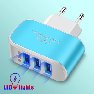 Couleur bonbon 5V 1A <span class=keywords><strong>US</strong></span> EU Plug 3usb <span class=keywords><strong>3</strong></span> Ports USB Wall Home Charger Adaptateur pour IPhone Samsung OPPO Adaptateur de charge avec indicateur - Product Image 3