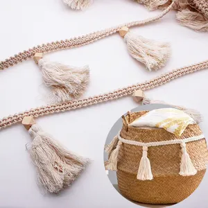 Wood beads Custom Cotton Natural Beige Long Fringe Tassel Lace Trim Wholesale Cotton Tassel Fringe 10cm Accept OEM ODM