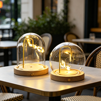 Lampe de nuit LED Premium en forme d'ormeau avec couvercle en verre, base en bois et support de figurine lumineuse féerique