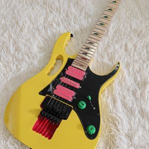 Guitare Ibz Graffiti Yellow 7V HSH avec corps en acajou, manche en érable, professionnelle et conviviale pour les débutants - Product Image 1