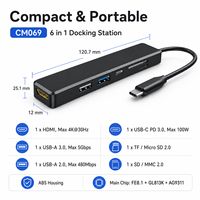 Base de Conexión USB C 6 en 1 CM069 con HDMI 4K, 100W PD, USB 3.0, Adaptador Multipuerto Tipo C para MacBook, Laptop, PC