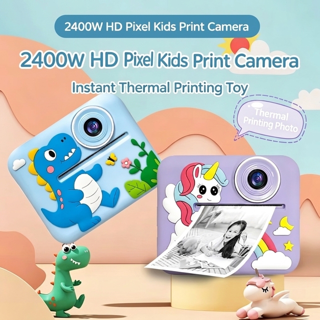 2400W Pixel Kids Instant Print Camera, Portable Thermal Printing Toy Camera Photo Video Recorder for Kids Outdoor Play Gift