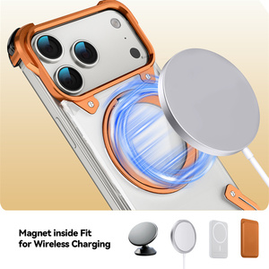 Coque de téléphone en acrylique transparente de haute qualité avec support magnétique 360° pour iPhone 14 15 16 17 Pro Max, cadre métallique et protection antichoc aux coins - Product Image 5