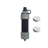 Purificateur d'eau portable pour la randonnée, le camping et la survie, avec paille filtrante et 2 filtres à charbon actif