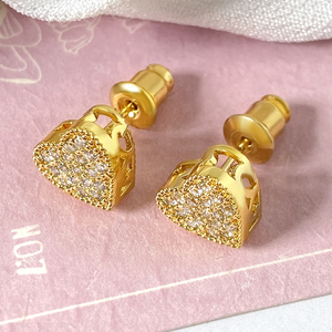 Ready to Ship 18K Gold Plated Non Tanish Cubic Zirconia Heart <b>Stud</b> Earrings for Women - Product Image 5