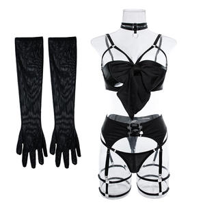 2025 conjuntos de lencería exótica para mujer traje de actuación de baile Sexy <span class=keywords><strong>Sensual</strong></span> con aros Push up conjunto de ropa interior de 4 piezas con guantes - Product Image 6