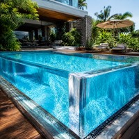 Panneau en acrylique moulé sur mesure, lisse, haute transparence, épais, pour piscines à débordement d'hôtels de luxe, OEM