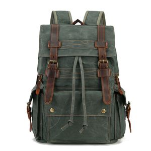 Dropshipping Shopify Retro Crazy Horse Waxed <b>Canvas</b> <b>Backpack</b> Vintage <b>Canvas</b> Rucksack Outdoor Travel Daypack - Product Image 6