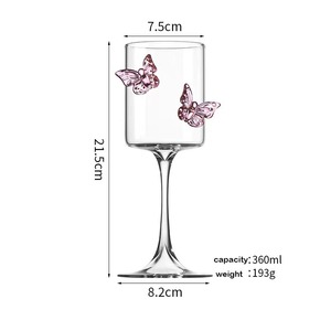 Copa de cristal de mariposa Rosa 3D romántica, copas de <span class=keywords><strong>vino</strong></span> de tallo a rayas elegantes para <span class=keywords><strong>vino</strong></span> tinto blanco, diseño bonito para el Día de San Valentín - Product Image 4