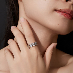 2026 High Popularity S925 Sterling Silver Twisted Rope Full Paved Moissanite Light Luxury Versatile <b>Couple</b> Wide Band Fixed <b>Ring</b> - Product Image 2