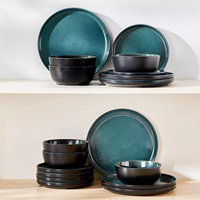 EKA Ensemble de 12 assiettes en céramique à glaçure réactive bleue, vaisselle, OEM/ODM, service de table moderne, vente en gros pour la maison et les restaurants