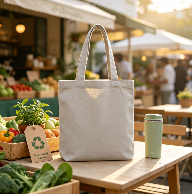 Recycled Cotton Canvas Tote Bag Sustainable Eco Friendly Reusable Shopping Bag with Custom Logo