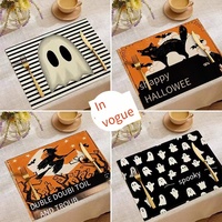 Vente en gros de sets de table isolants en lin 100% faits à la main pour la fête d'Halloween, accessoires pour la table à manger à la maison