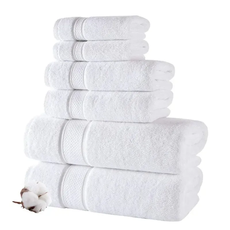 Customized Embroidered Logo White towels sets for Spa 100% Cotton Terry Luxury Bath towel Hotel Towels