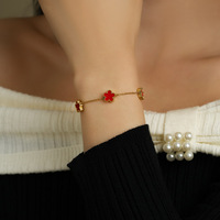 Pulsera de Acero Inoxidable con Cinco Tréboles de 9MM, Chapada en Oro de 18K, con Flores, para Mujer, a Prueba de Agua, Regalo de Joyería