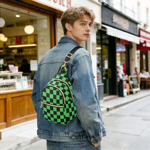 Custom Print Green Checkered Hiking Chest Bag Sports Mini Crossbody <b>Shoulder</b> Sling Bag Men <b>Shoulder</b> Bag with Adjustable <b>Strap</b> - Product Image 5