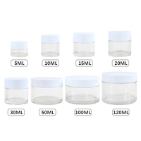 Pot en plastique transparent PET pour crème cosmétique et gommage corporel, disponible en 5 ml, 10 ml, 15 ml, 20 ml, 30 ml, 50 ml, 100 ml, 120 ml