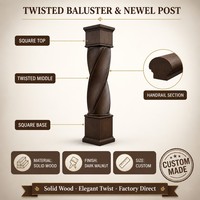 Balustre et poteau de balustrade torsadés en bois massif pour escalier moderne, taille personnalisée, OEM