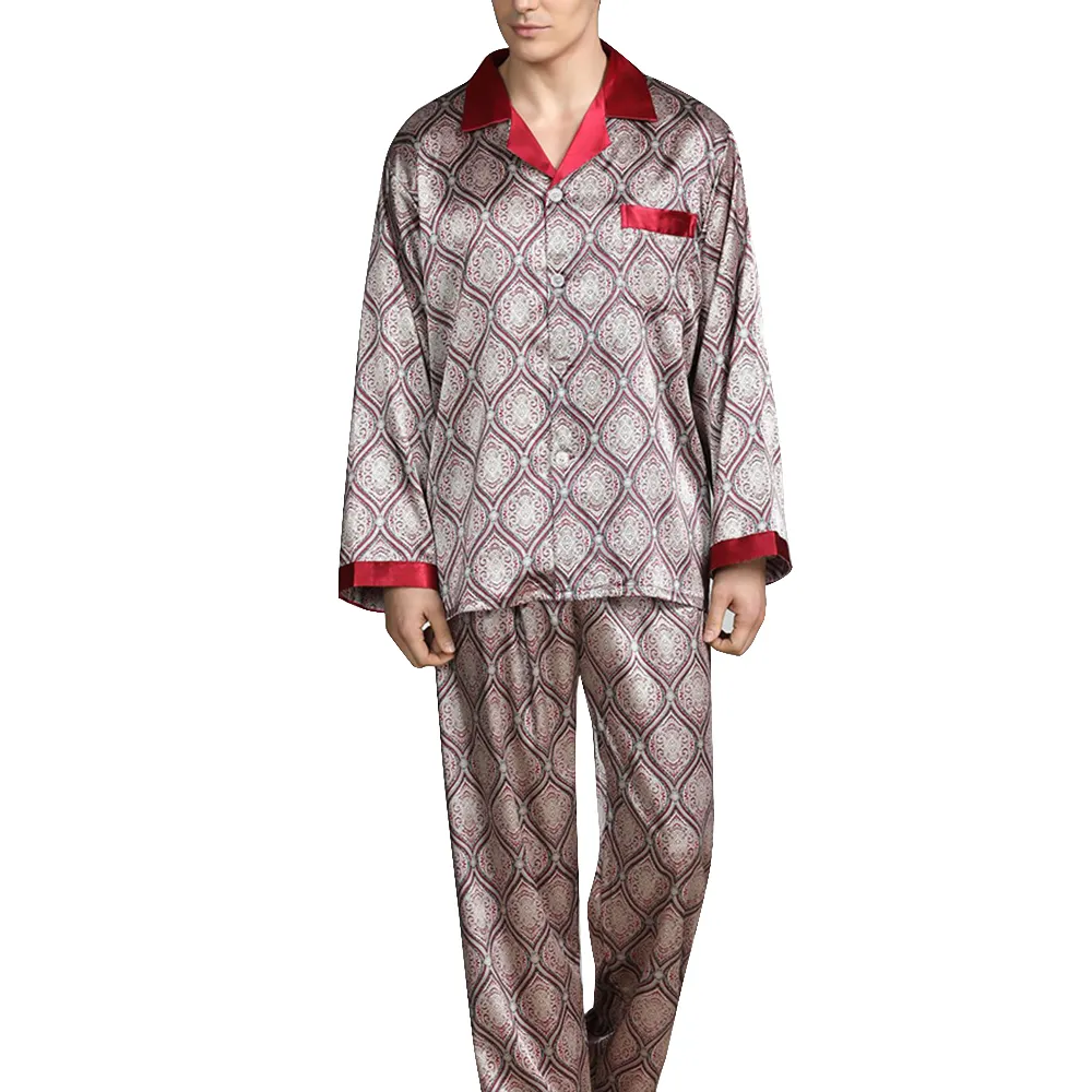 Mannen Stain Zijde Pijama Set Volledige Lengte Nachtkleding Moderne Stijl Soft Cozy Satijn Gedrukt Mannen Sets Kleur Grijs Zwart mannen Pyjama