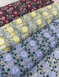 アフリカ100% ポリエステルギプールコードレース生地5ヤードビンテージ花柄刺繍ブライダルホワイト色花柄コードレース - Product Image 3