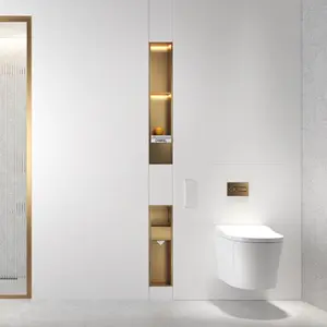 Gebürsteter Edelstahl Metalle insatz Wand montage 3-stufige Dusche Eingebaute Nischen Regale für Wohnzimmer Toilette