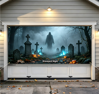 Bannière de porte de garage en tissu polyester pour Halloween effrayant, 180x400 cm, pour décorations intérieures/extérieures de fête fantôme