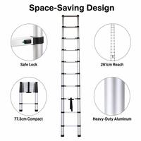 Échelle télescopique en aluminium à 9 marches, portée de 261 cm/8,56 pi, conception robuste avec verrouillage de sécurité, pliable pour usage domestique et commercial