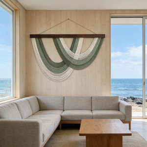 Scultura <span class=keywords><strong>da</strong></span> Parete in Macramè a Onde Stratificate Verdi e Bianche per Studi di Interior Design e Marchi di Arredamento Domestico - Product Image 6