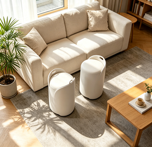Tabouret de maquillage minimaliste en cuir PU blanc crème, dossier incurvé, poignée à anneau, rangement cylindrique dissimulé - Product Image 2