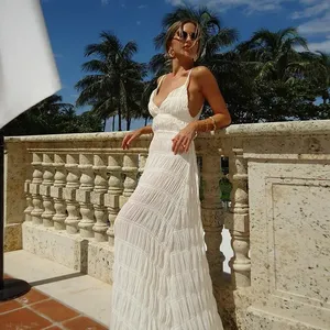 Abito Estivo da Donna con Scollo a V Senza Maniche, Spalline Sottili, Vita Impero, Schiena Scoperta, Patchwork, Lunghezza alla Caviglia, Casual per Feste e Spiaggia - Product Image 2