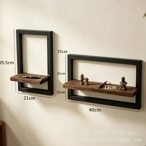 Wooden square <b>wall</b>-mounted <b>storage</b> shelf for home use in living room, kitchen, and bedroom; suitable for <b>hanging</b> picture frames. - Product Image 3