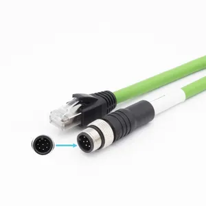 Cable M12 To RJ45 Industrial Ethernet Cable IP67 Waterproof Connecting Line Wire 1M/3.28FT Length M12 D-Code 4pin Male Cable