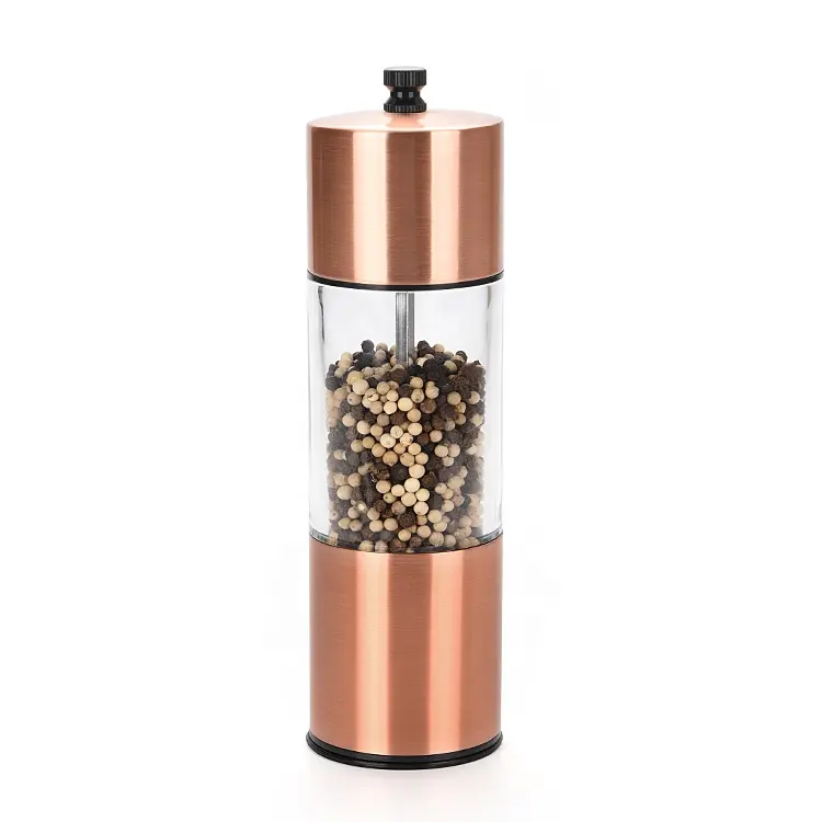 Luxury 8 Inch Rose Gold Stainless Steel and Acrylic Ceramic Mechanism Salt Pepper Mill Grinder