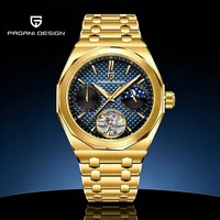 Montre automatique pour homme PAGANI DESIGN E3255, phase de lune, calendrier, squelette, mécanique, verre saphir, or, montre de business