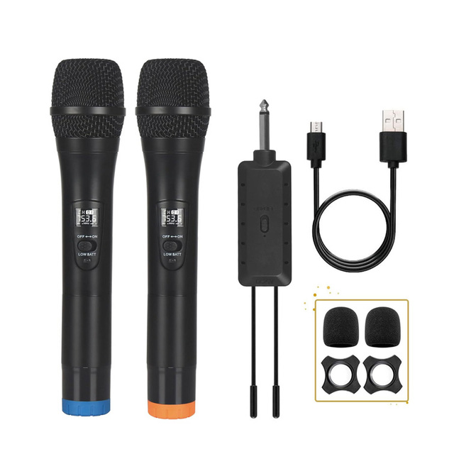 Dual Channel UHF Wireless Handheld Dynamic Karaoke Microphone System Noise Cancelling Rechargeable Plastic Metal for Parties