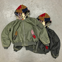 Blouson Bomber Patchwork Homme Qualité Premium Personnalisé Streetwear Oversize Vintage Style Aviateur Rembourré Hiver avec Capuche Tricotée