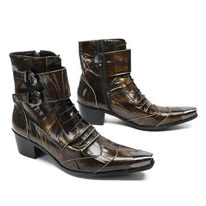 Botas <span class=keywords><strong>Chelsea</strong></span> puntiagudas para hombre <span class=keywords><strong>2023</strong></span> Otoño/Invierno nuevas botas occidentales empalmadas de Metal con botas cortas elevadas con cremallera tendencia - Product Image 6