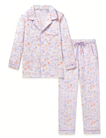 Ensemble pyjama deux pièces pour femme à motif floral, haut à manches longues avec col à revers et boutons, pantalon long à cordon de serrage, doux, pour le sommeil et la détente quotidienne des enfants