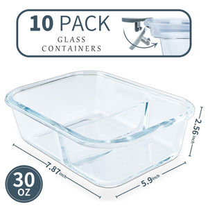 Original Factory 10 Pack Glass Meal Prep Containers 2 <b>Compartment</b> Set Airtight Glass <b>Lunch</b> <b>Box</b> Food Storage Containers <b>with</b> Lids - Product Image 2