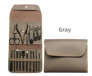 Ensemble de <span class=keywords><strong>manucure</strong></span> en acier inoxydable de haute qualité, 16 pièces, coupe-ongles durables, kits de ciseaux à ongles avec étui en cuir - Product Image 2